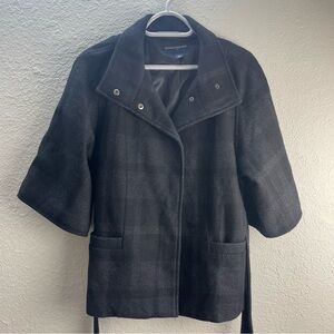 BANANA REPUBLIC | Black Gray Plaid 3/4 Wide Sleeve Wool‎ Jacket | Size Medium